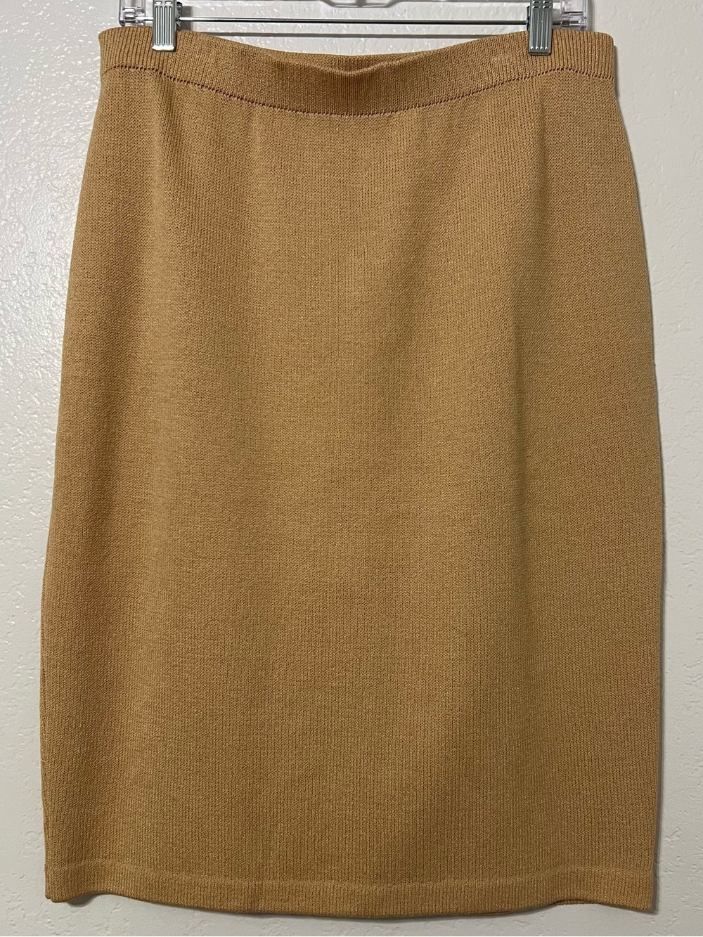 St. John Collection Marie Gray Knit Skirt Suit Set Camel Tan Luxe Career Chic - Picture 7 of 10